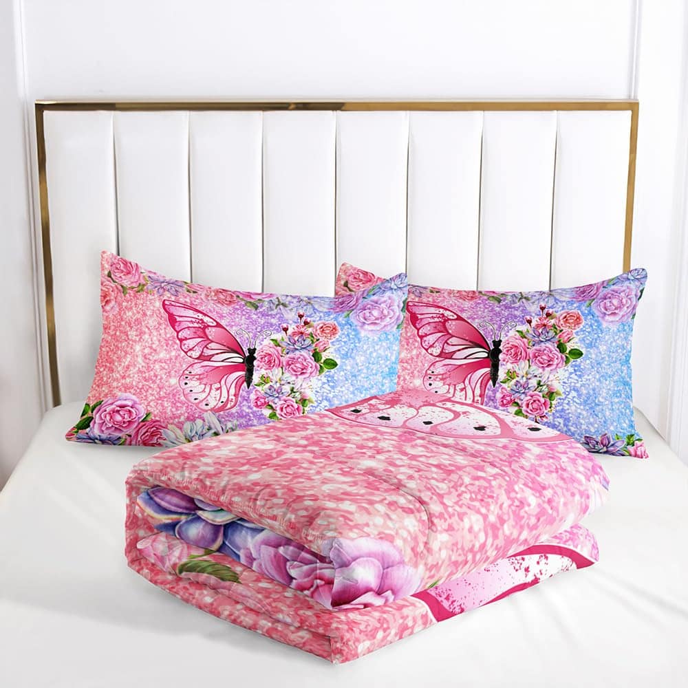 Edredón estampado de mariposas y flores 3D para niñas, 3 - Imagen 5