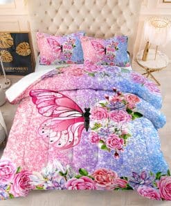 Edredón estampado de mariposas y flores 3D para niñas, 3