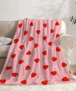 Manta de Felpa Ultra Suave Rosa con Estampado de Fresas