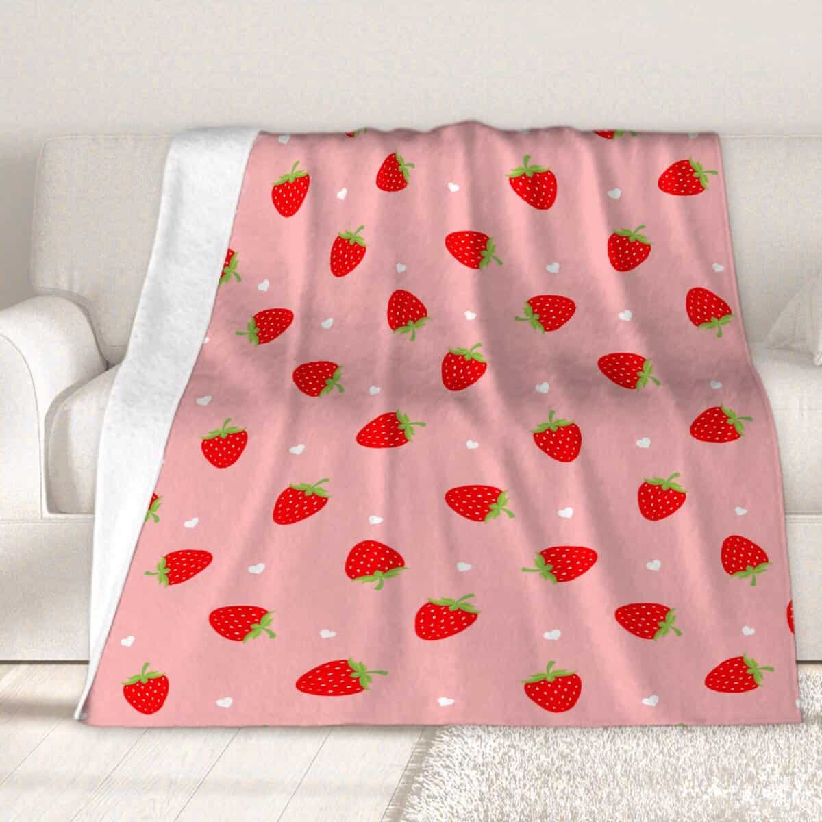 Manta de Felpa Ultra Suave Rosa con Estampado de Fresas - Imagen 9