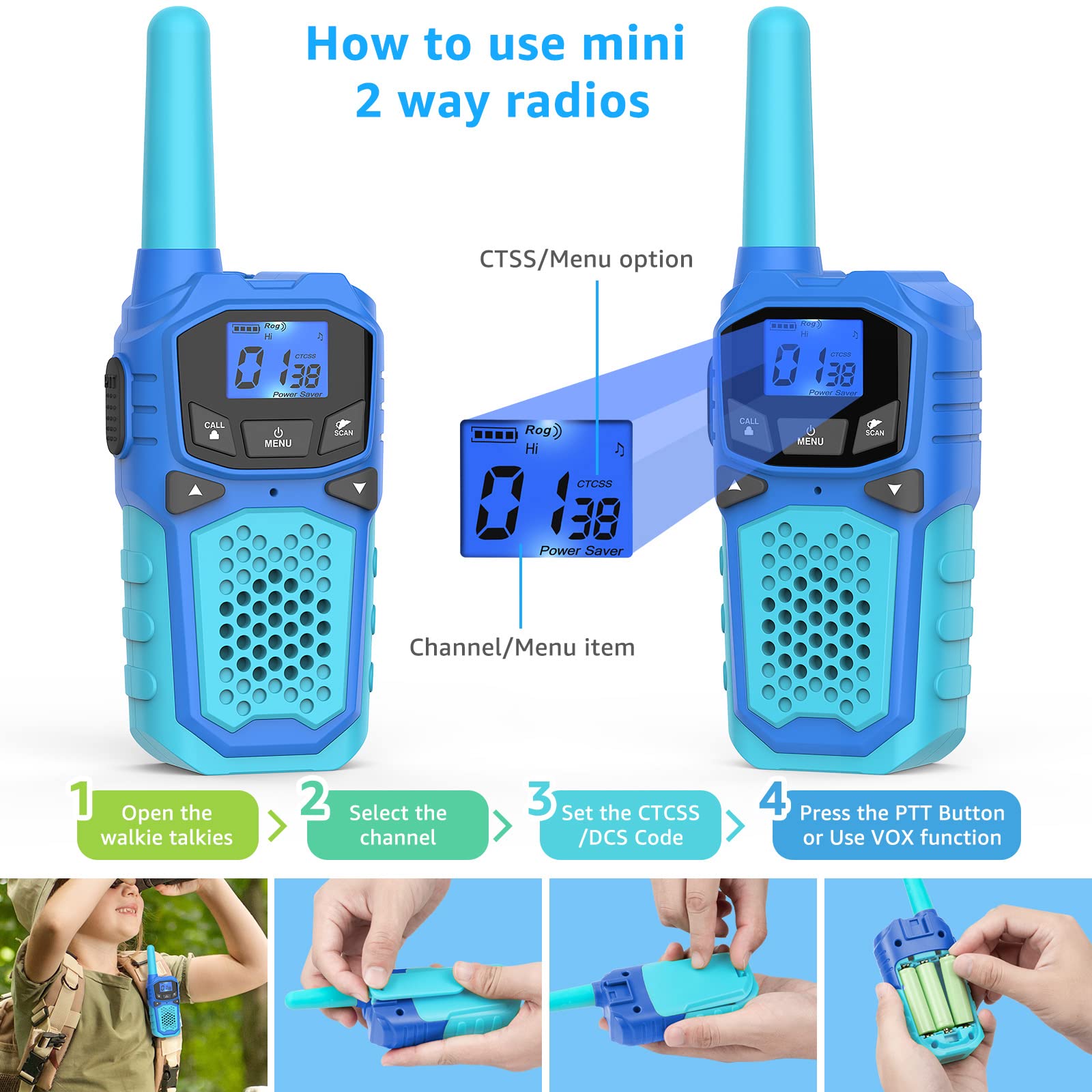 Walkie Talkies para 3 Paquetes, Recargables de Larga - Imagen 7