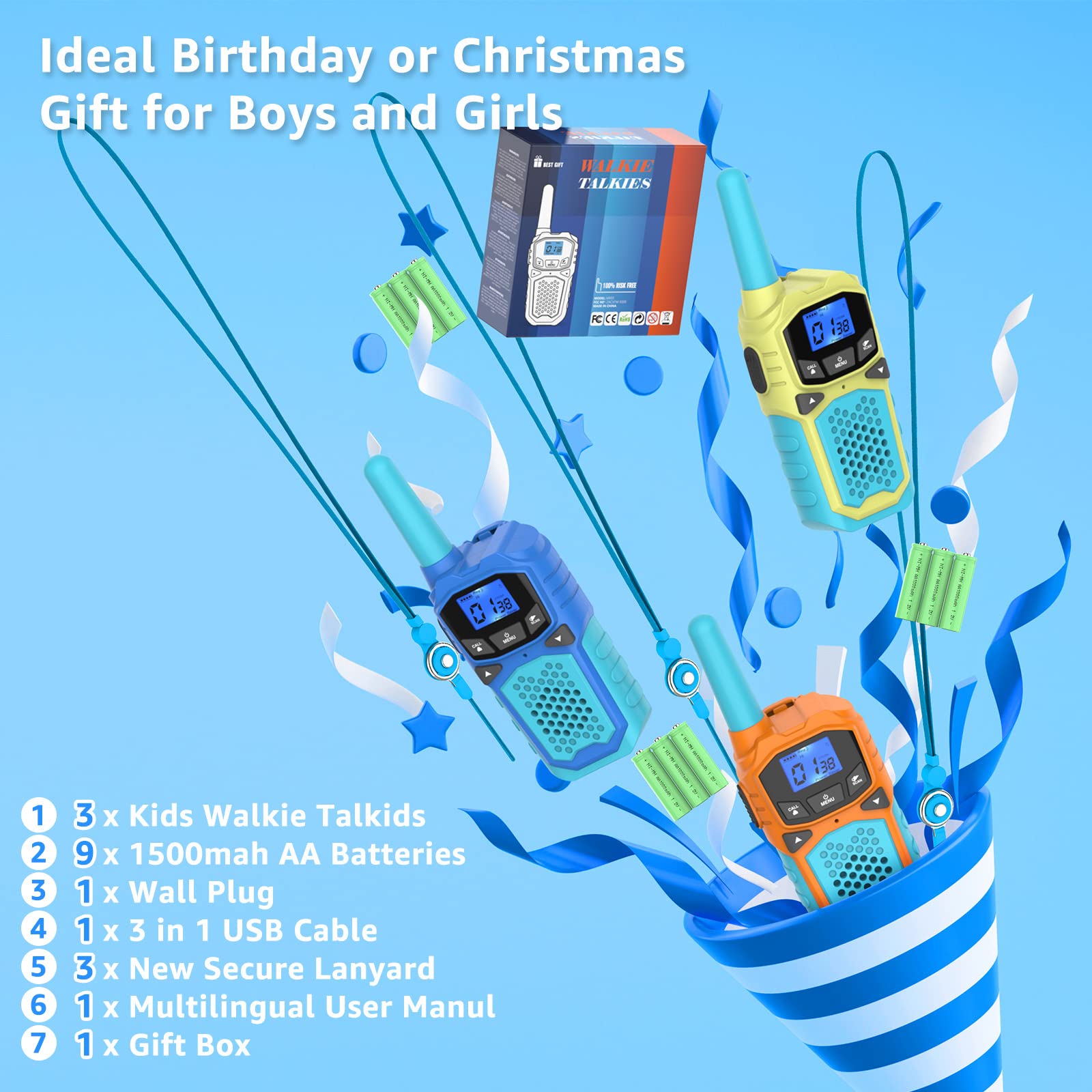 Walkie Talkies para 3 Paquetes, Recargables de Larga - Imagen 8