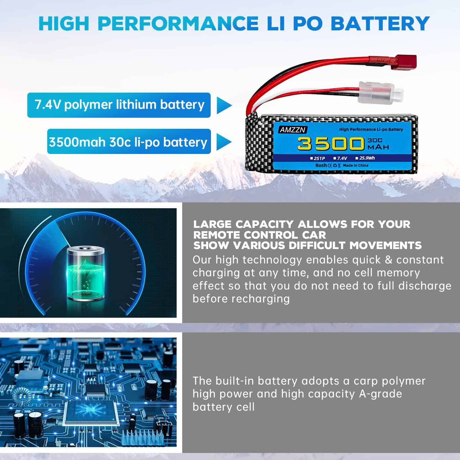 Paquete de 2 Baterías Lipo de 7.4V 3500mAh 30C con T-Plug y - Imagen 8