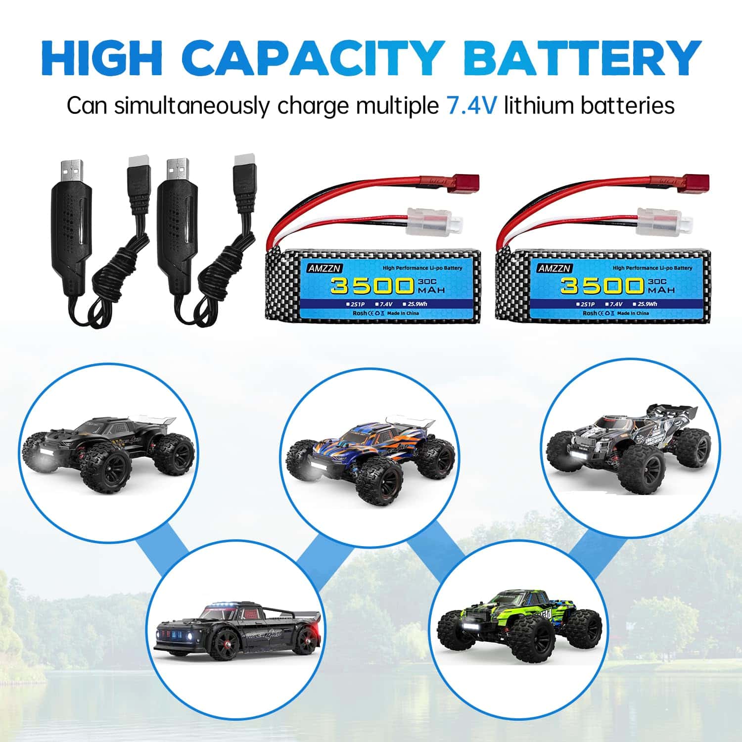 Paquete de 2 Baterías Lipo de 7.4V 3500mAh 30C con T-Plug y - Imagen 3