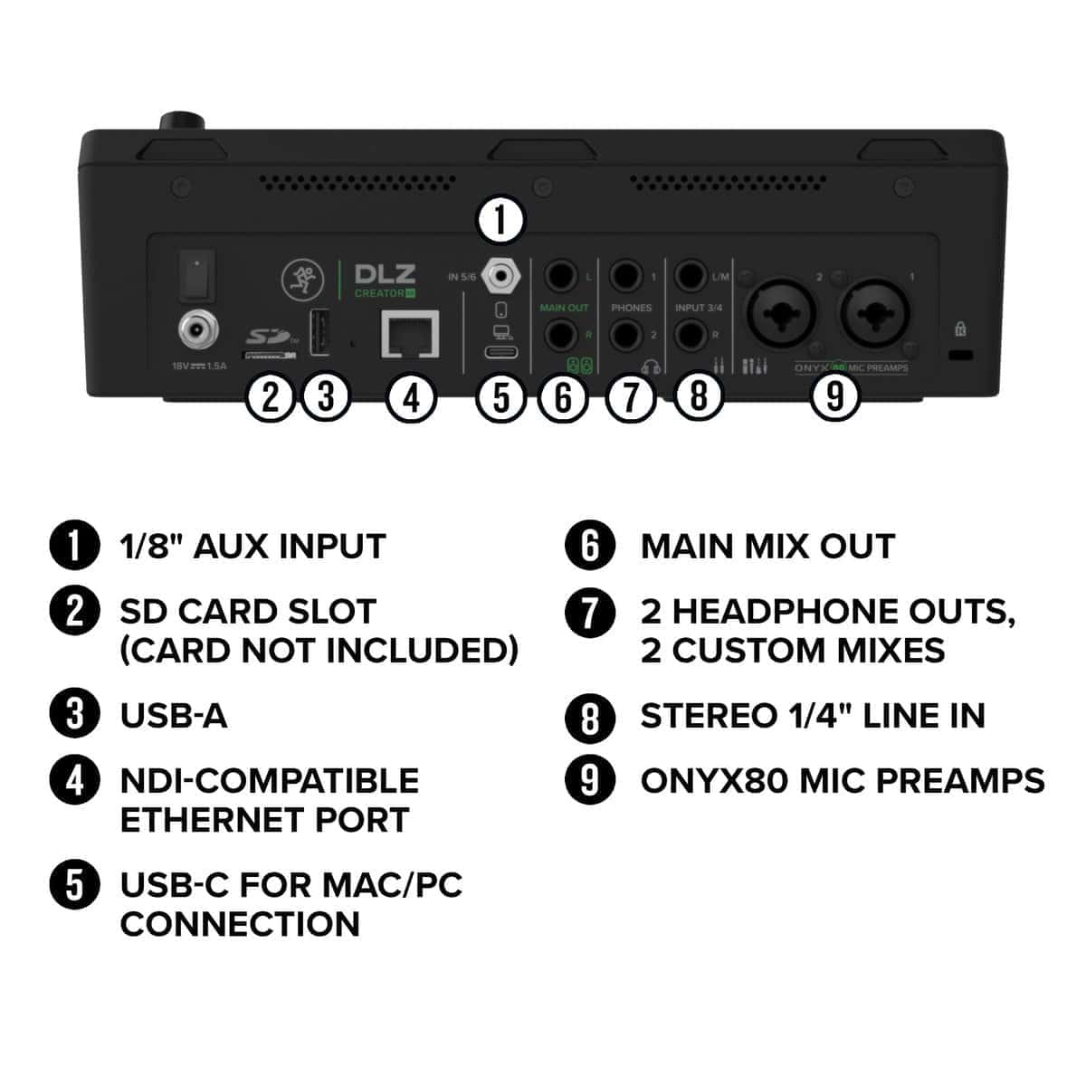 Mackie DLZ Creator XS Compact 6-canal Mezclador Digital - Imagen 9