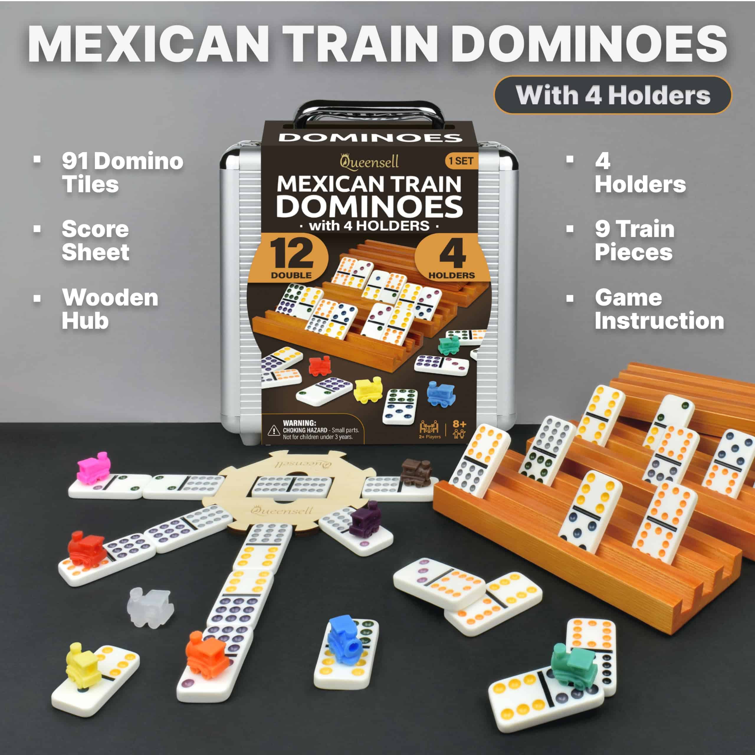 Set de Dominó Tren Mexicano con 4 Soportes - Dominó Doble - Imagen 3