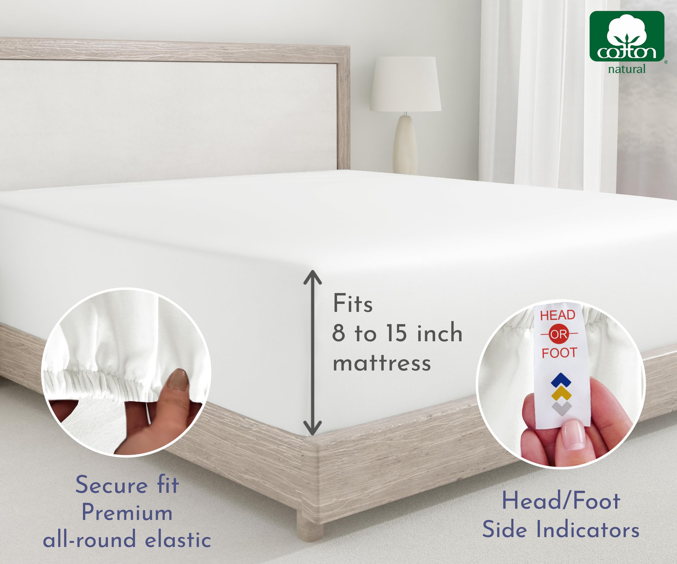 2-Pack Sábana Ajustada de Algodón Twin, 400 Hilos Sábana - Imagen 5