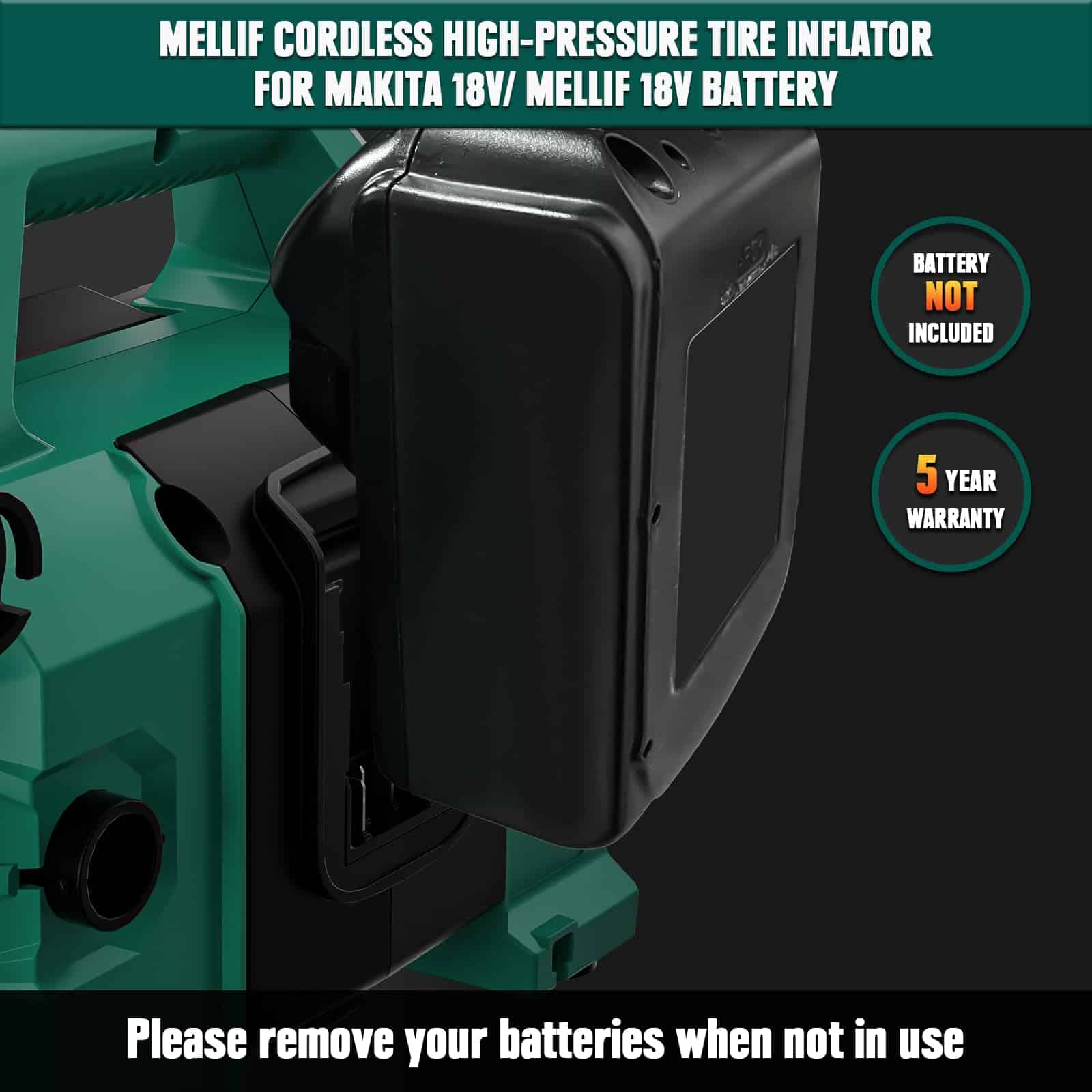 Inflador de neumáticos Mellif para batería Makita 18V (sin - Imagen 4