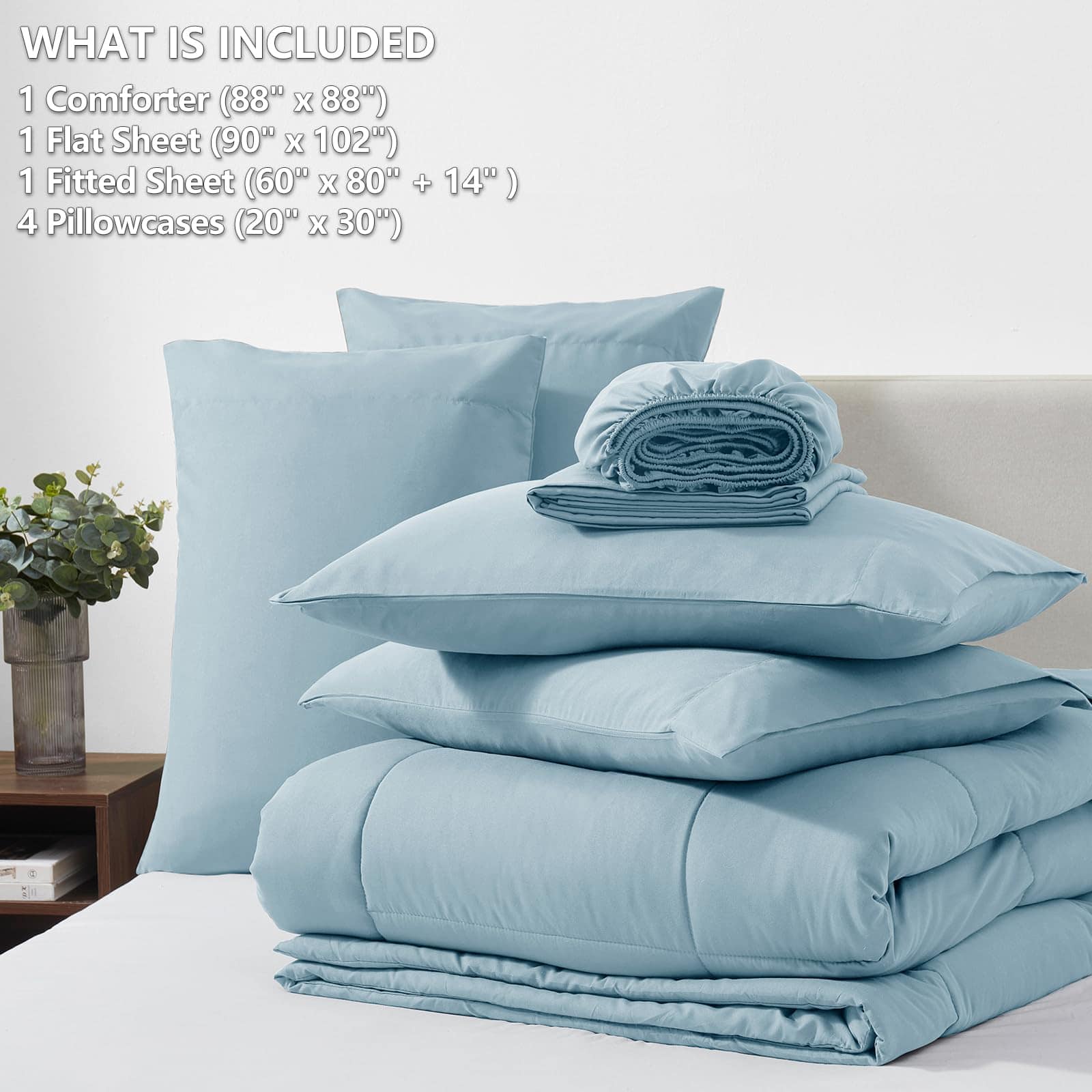 Juego de Edredón Azul Claro CozyLux Queen 7 Piezas Juego de - Imagen 7