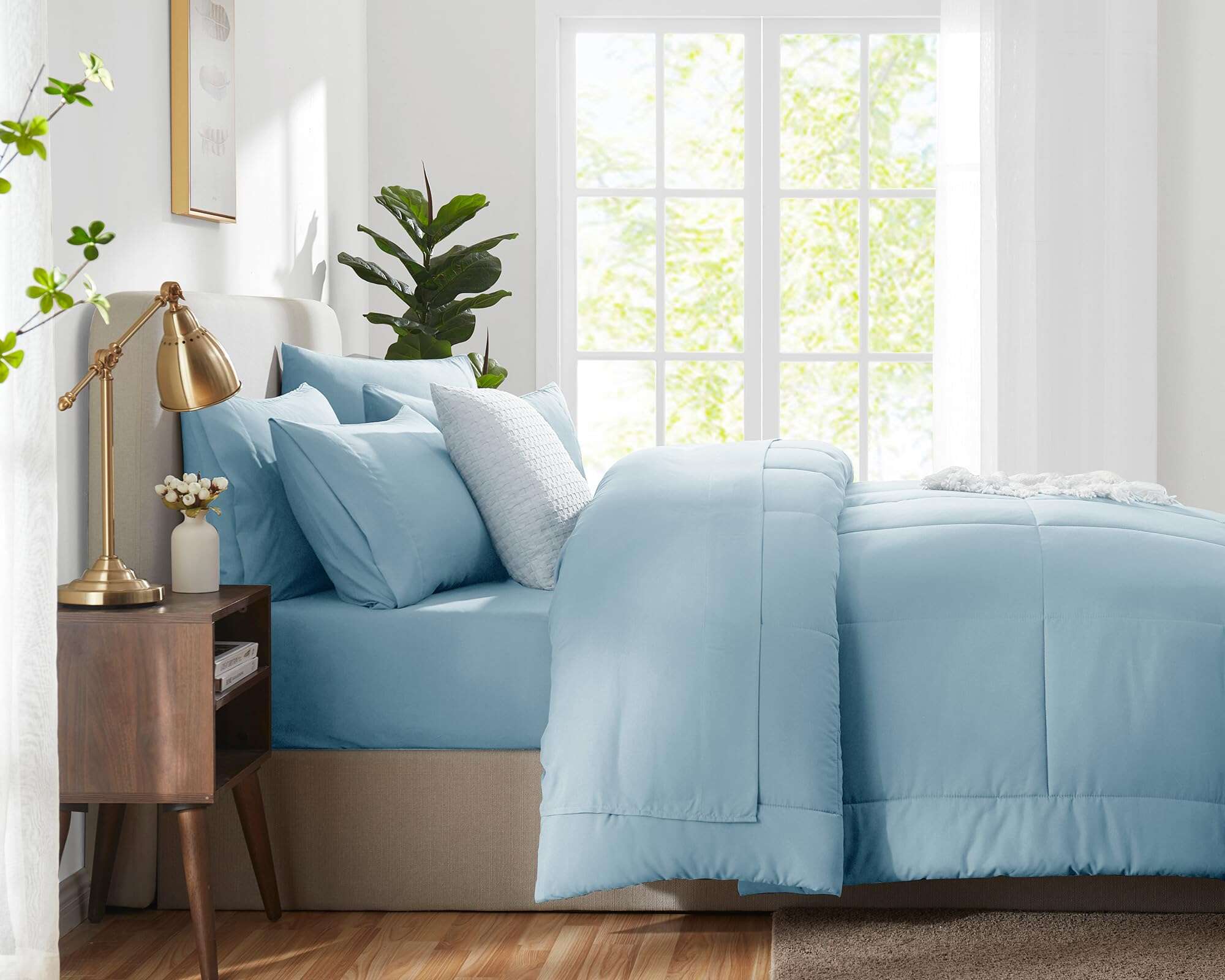 Juego de Edredón Azul Claro CozyLux Queen 7 Piezas Juego de - Imagen 5