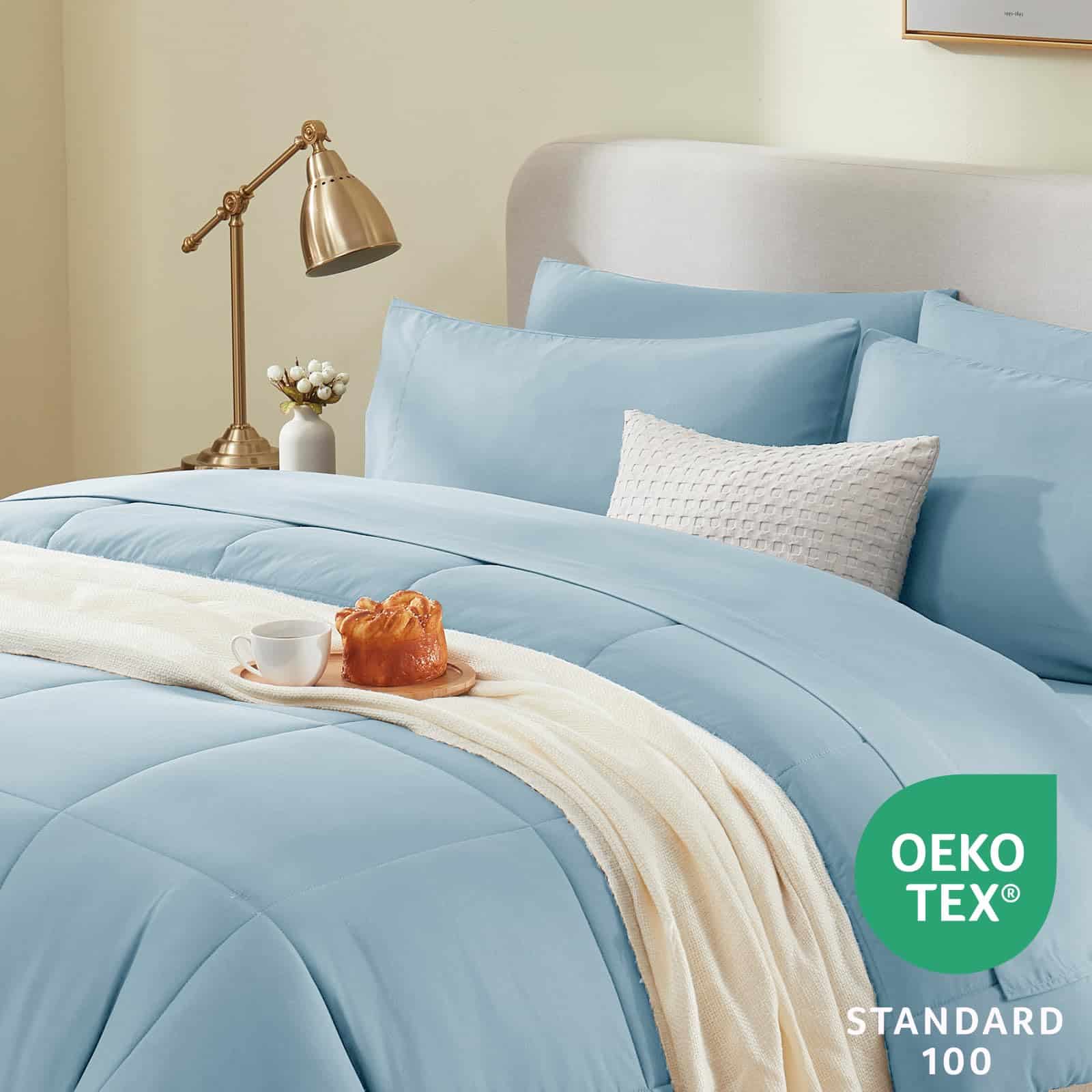 Juego de Edredón Azul Claro CozyLux Queen 7 Piezas Juego de - Imagen 4