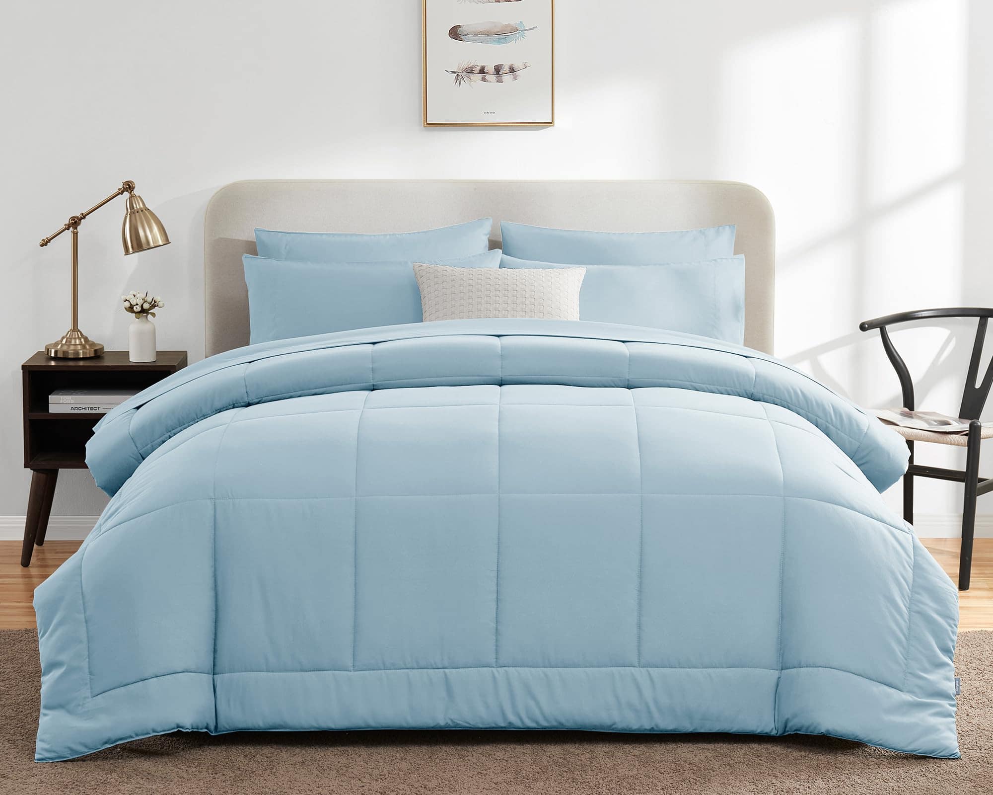 Juego de Edredón Azul Claro CozyLux Queen 7 Piezas Juego de - Imagen 8