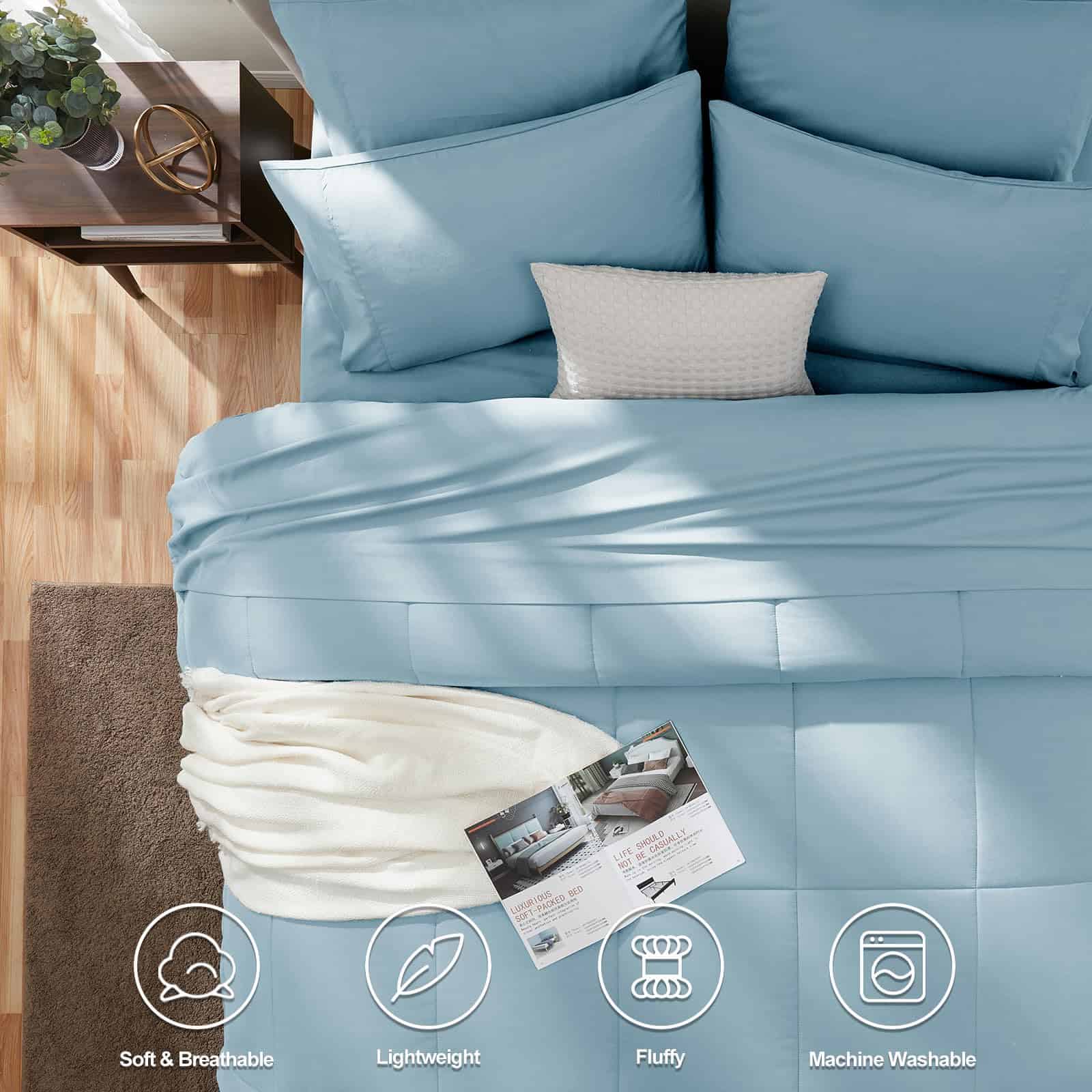 Juego de Edredón Azul Claro CozyLux Queen 7 Piezas Juego de - Imagen 3