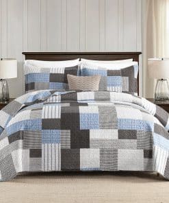 SahSahCasa Quilt King Size, Juego de Edredón -Taupe/Azul/Bla
