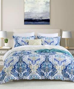 Juego de ropa de cama Quilta Blue Damask Duvet Cover King 3