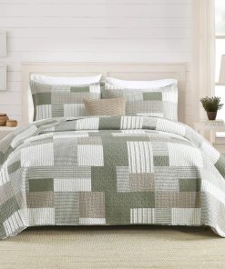 SahSahCasa Quilt King Size, Juego de Edredón -Verde/Marrón