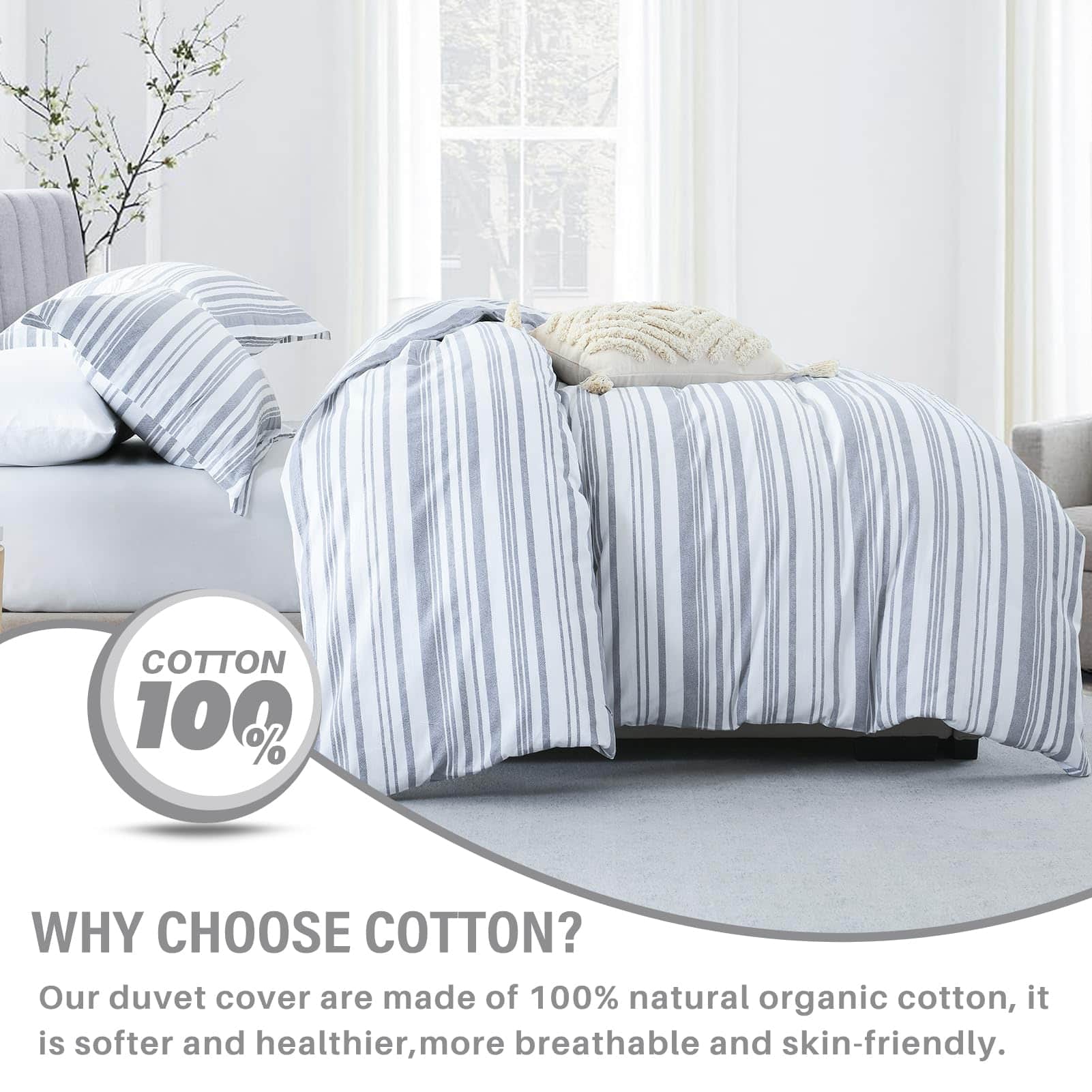 CozyQQ Juego de Funda Nórdica a Rayas para Cama Queen - - Imagen 3