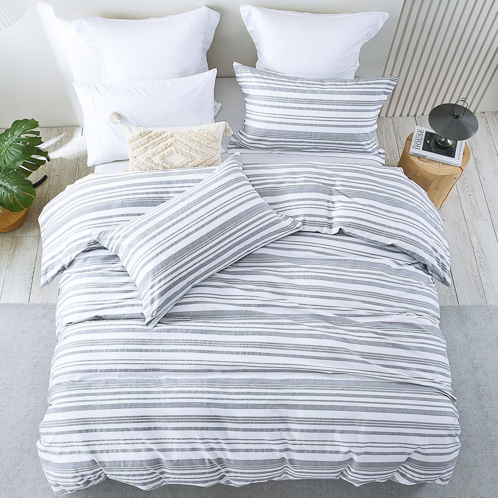 CozyQQ Juego de Funda Nórdica a Rayas para Cama Queen - - Imagen 5