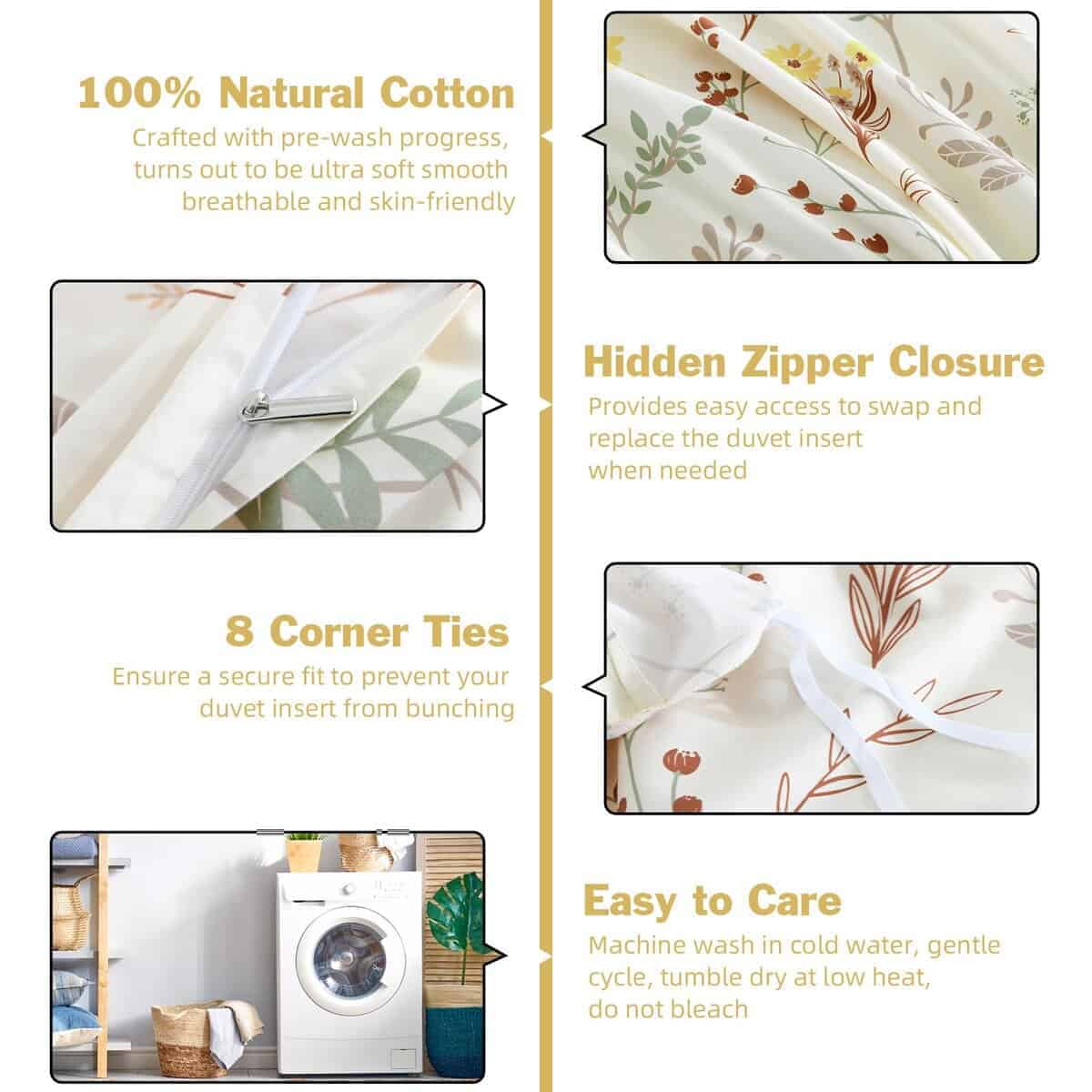 Juego de Funda de Edredón Floral EWlinens tamaño King - 3 - Imagen 5