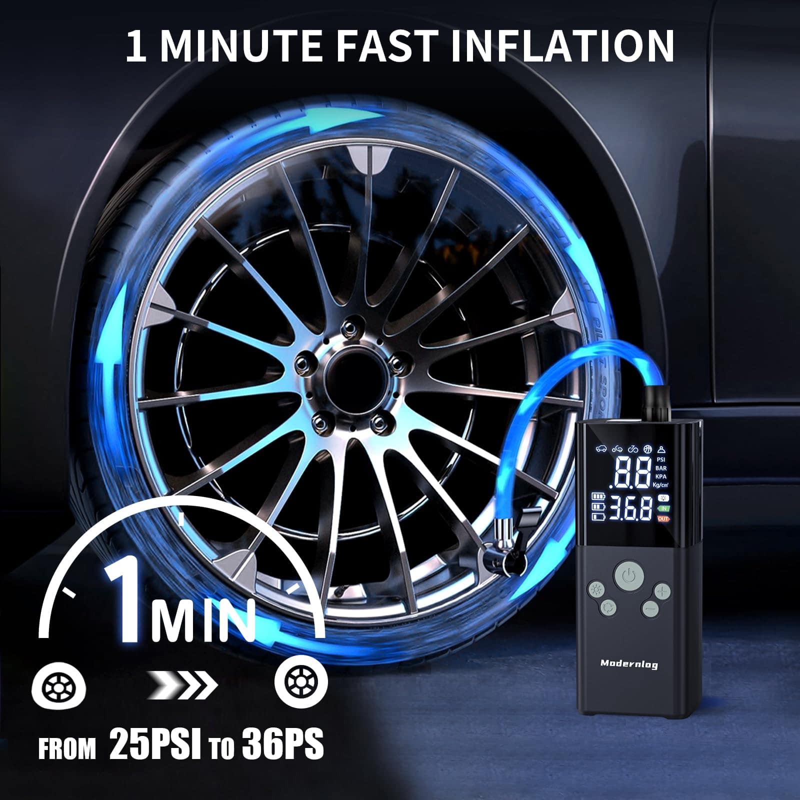 Inflador de Neumáticos Compresor de Aire Portátil, Bomba de - Imagen 3