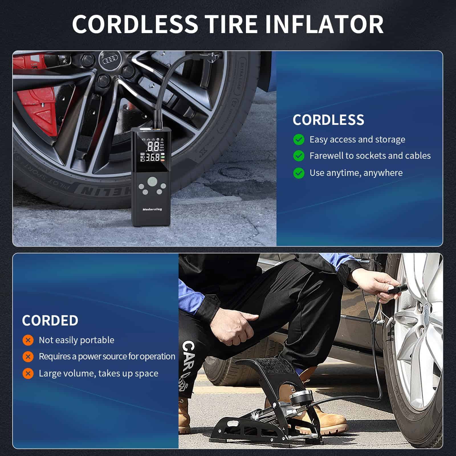 Inflador de Neumáticos Compresor de Aire Portátil, Bomba de - Imagen 8