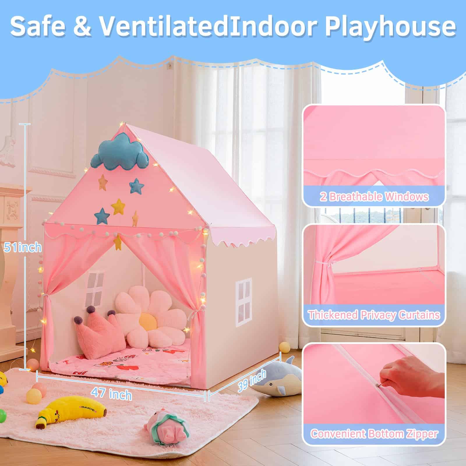 Casa de Juegos Rosa con Alfombra Acolchada para Niños, - Imagen 6