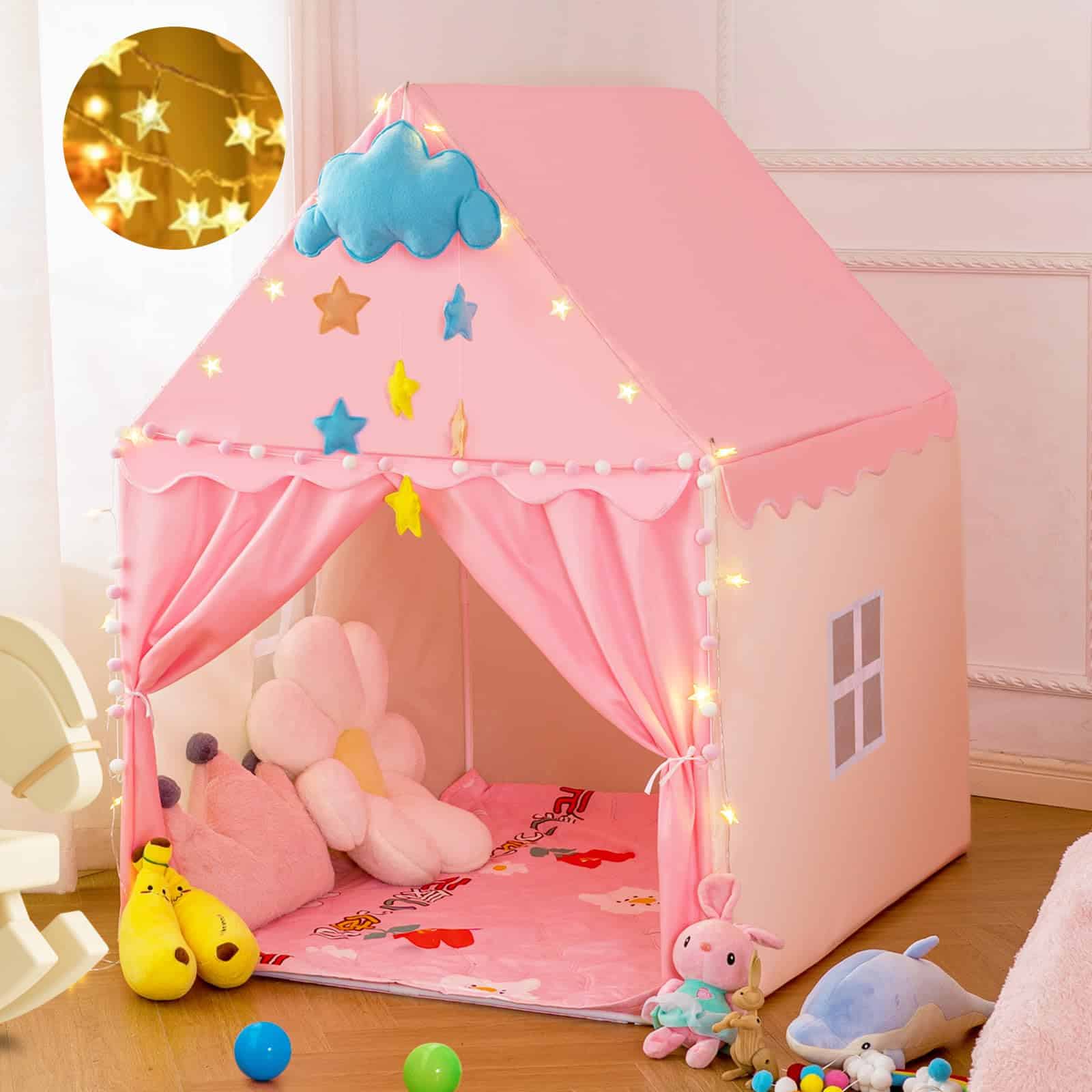 Casa de Juegos Rosa con Alfombra Acolchada para Niños,