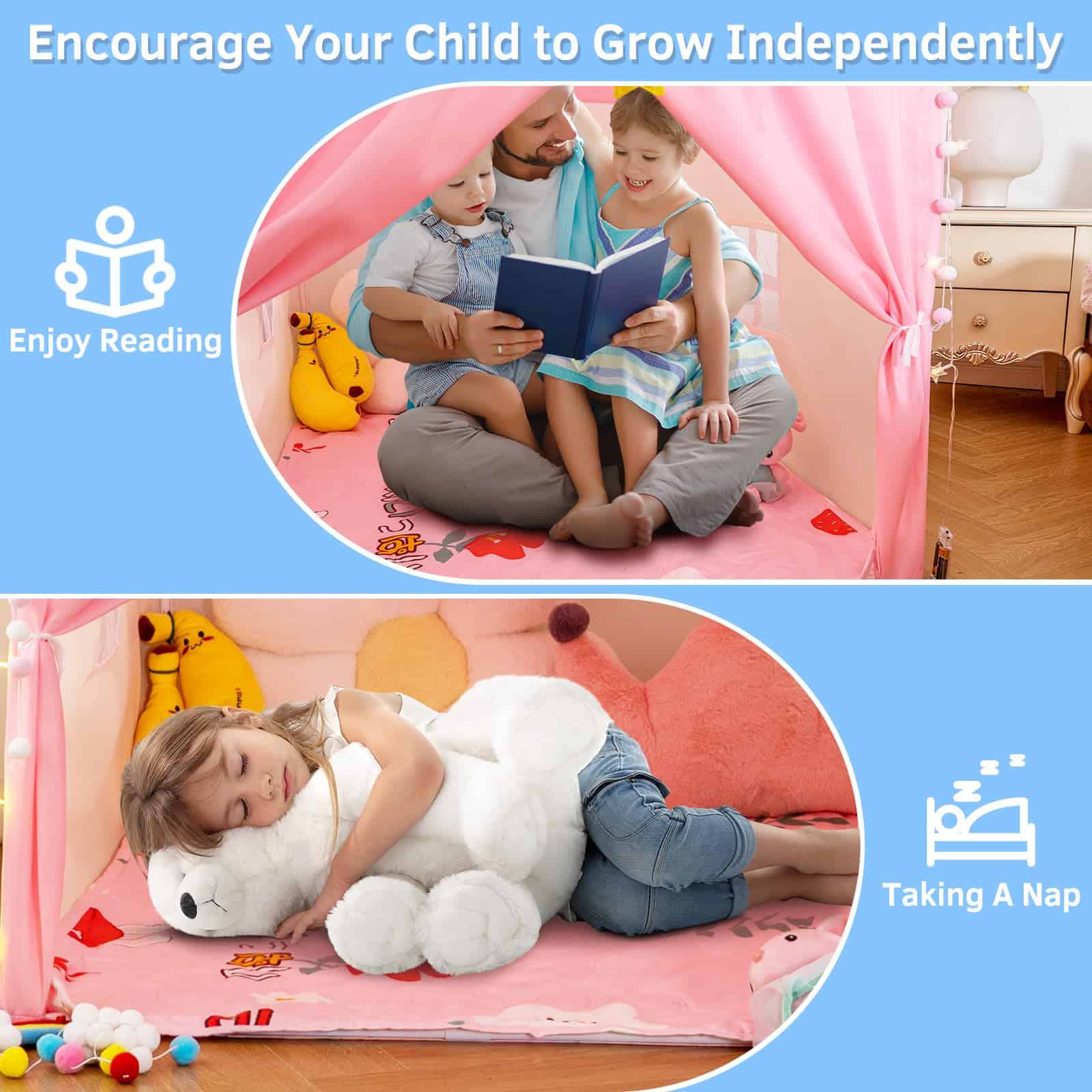 Casa de Juegos Rosa con Alfombra Acolchada para Niños, - Imagen 8