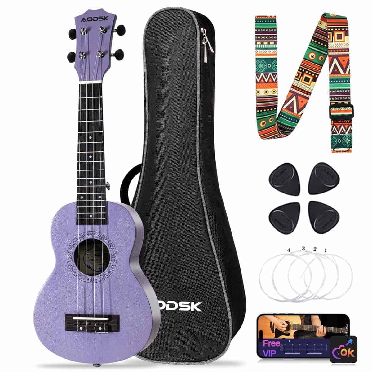 Ukelele violeta AODSK Soprano para principiantes de 21
