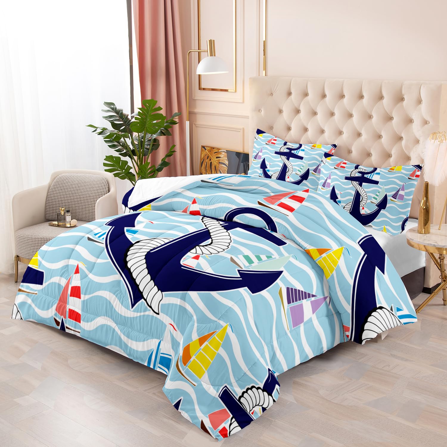 Juego de Ropa de Cama 3D de Ancla para Niños, Color Velero - Imagen 4