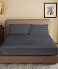 Sábana Ajustable 100% Algodón Egipcio -Gris Oscuro a Rayas