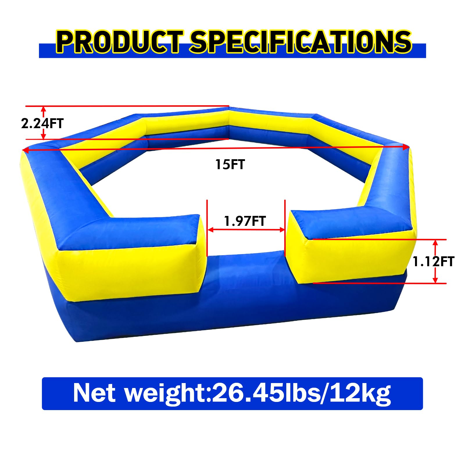 WARSUN 15FT Gaga Ball Pit Inflable con -Azul y Amarillo - Imagen 4