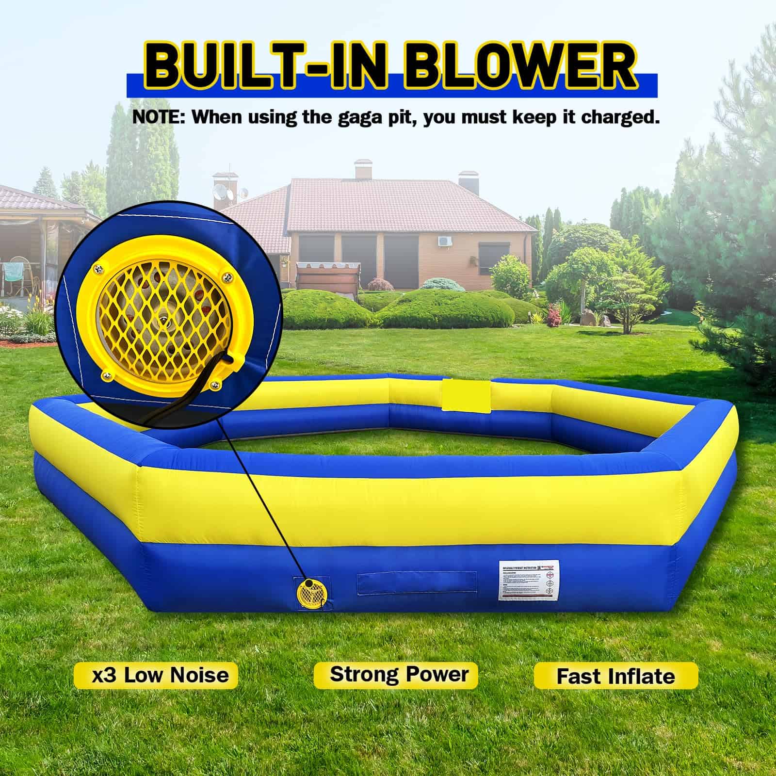 WARSUN 15FT Gaga Ball Pit Inflable con -Azul y Amarillo - Imagen 6