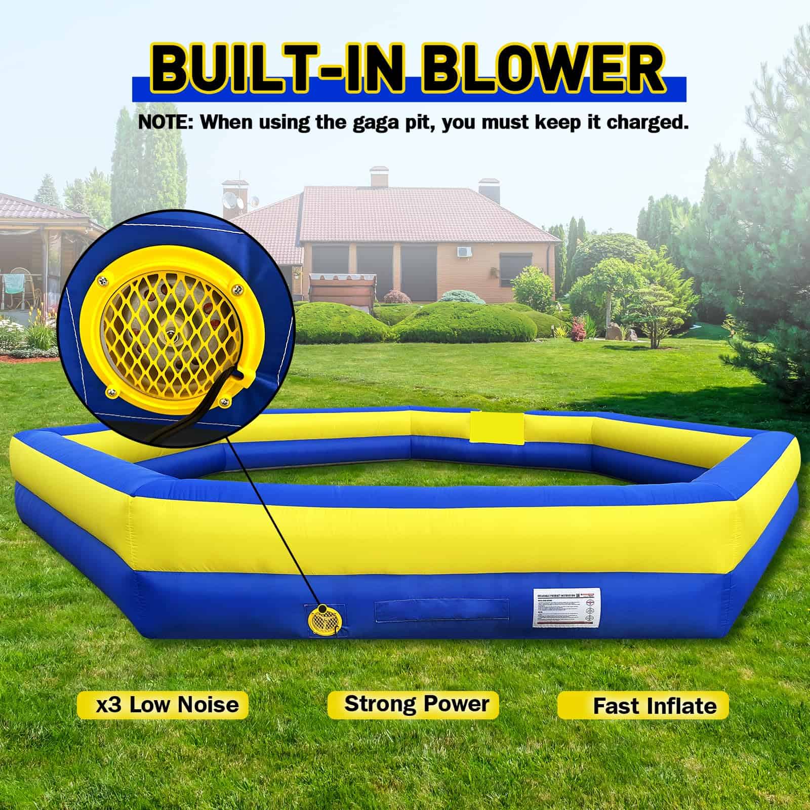 WARSUN 20FT Gaga Ball Pit Inflable con -Azul y Amarillo - Imagen 5