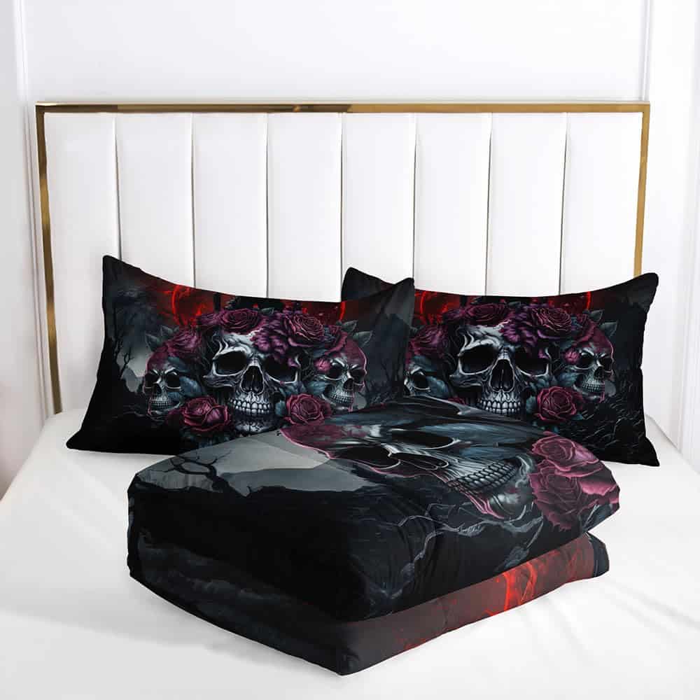 Juego de Edredón con Estampado Retro de Calaveras Florales - Imagen 5