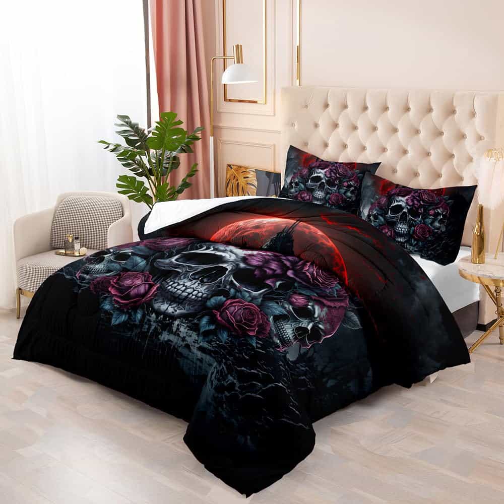 Juego de Edredón con Estampado Retro de Calaveras Florales - Imagen 3