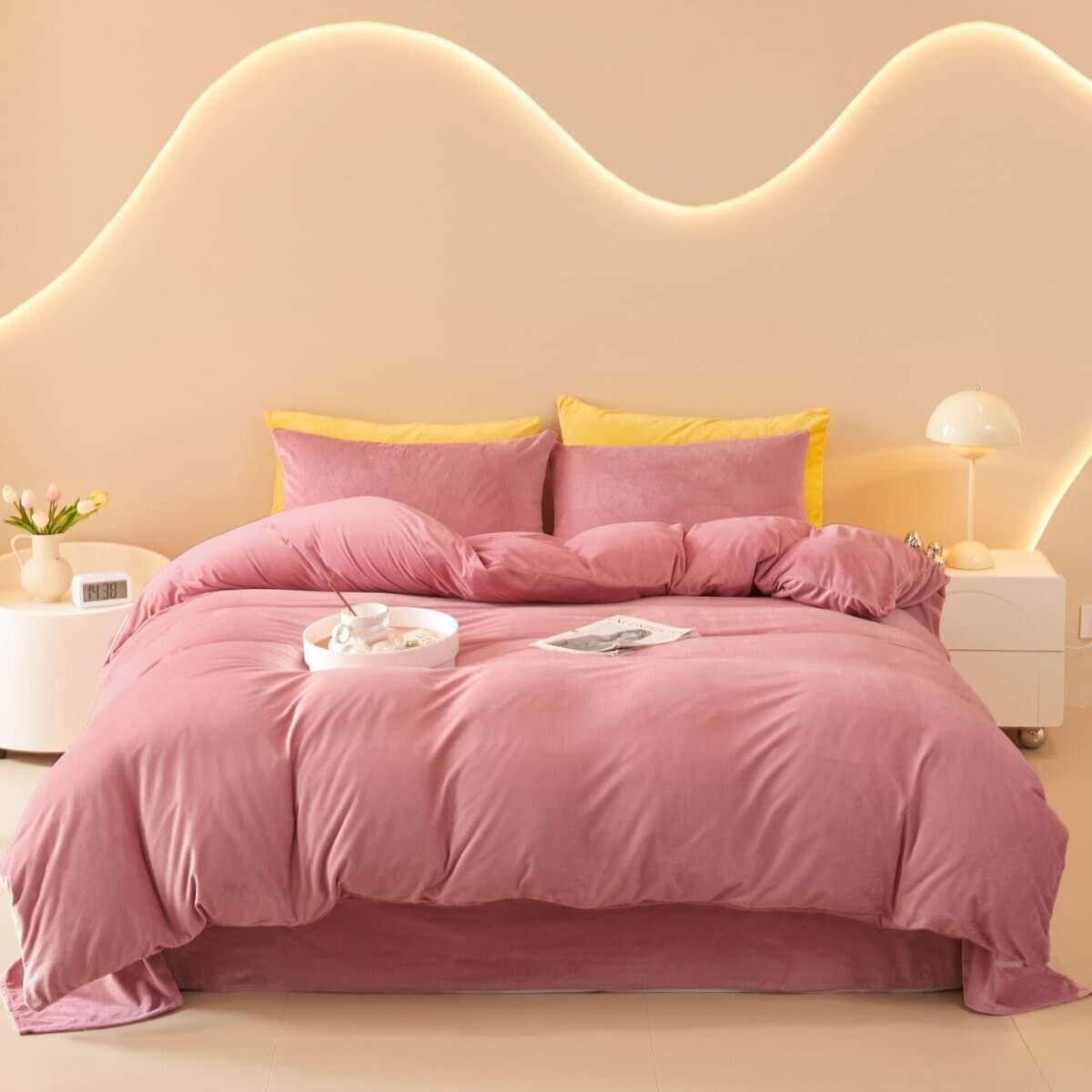 Juego de Funda de Edredón de Terciopelo Rosa Viejo FOPPA