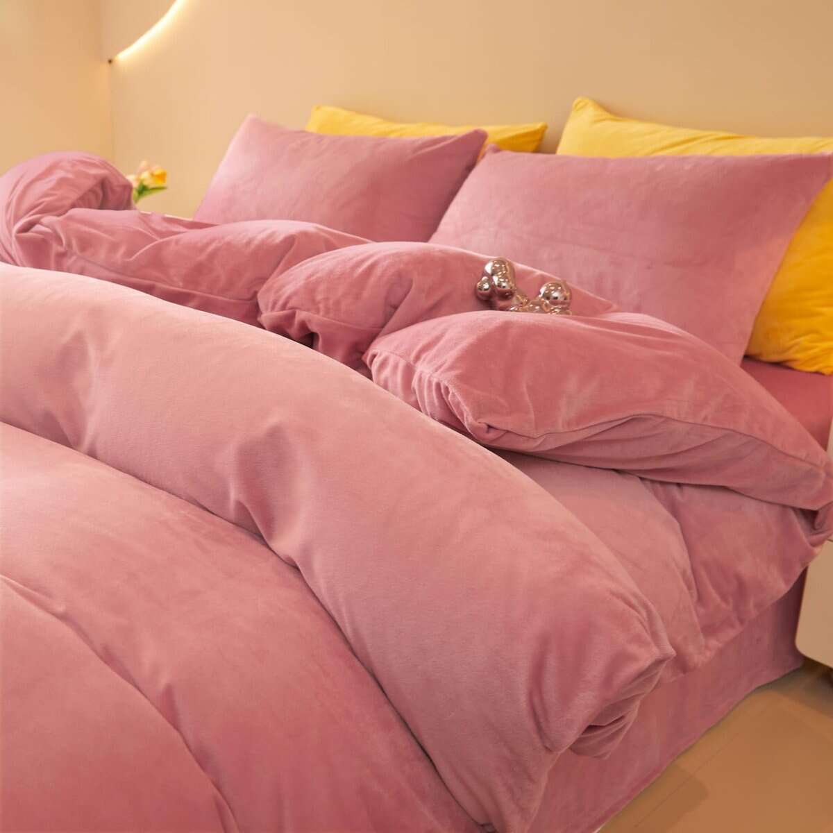 Juego de Funda de Edredón de Terciopelo Rosa Viejo FOPPA - Imagen 5