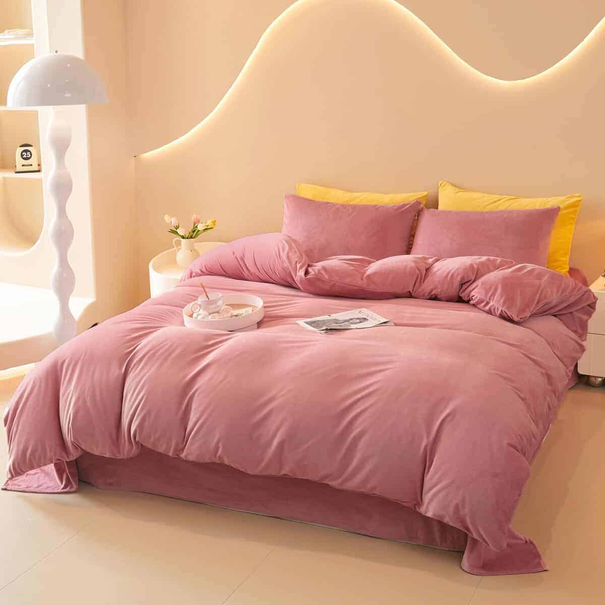 Juego de Funda de Edredón de Terciopelo Rosa Viejo FOPPA - Imagen 3