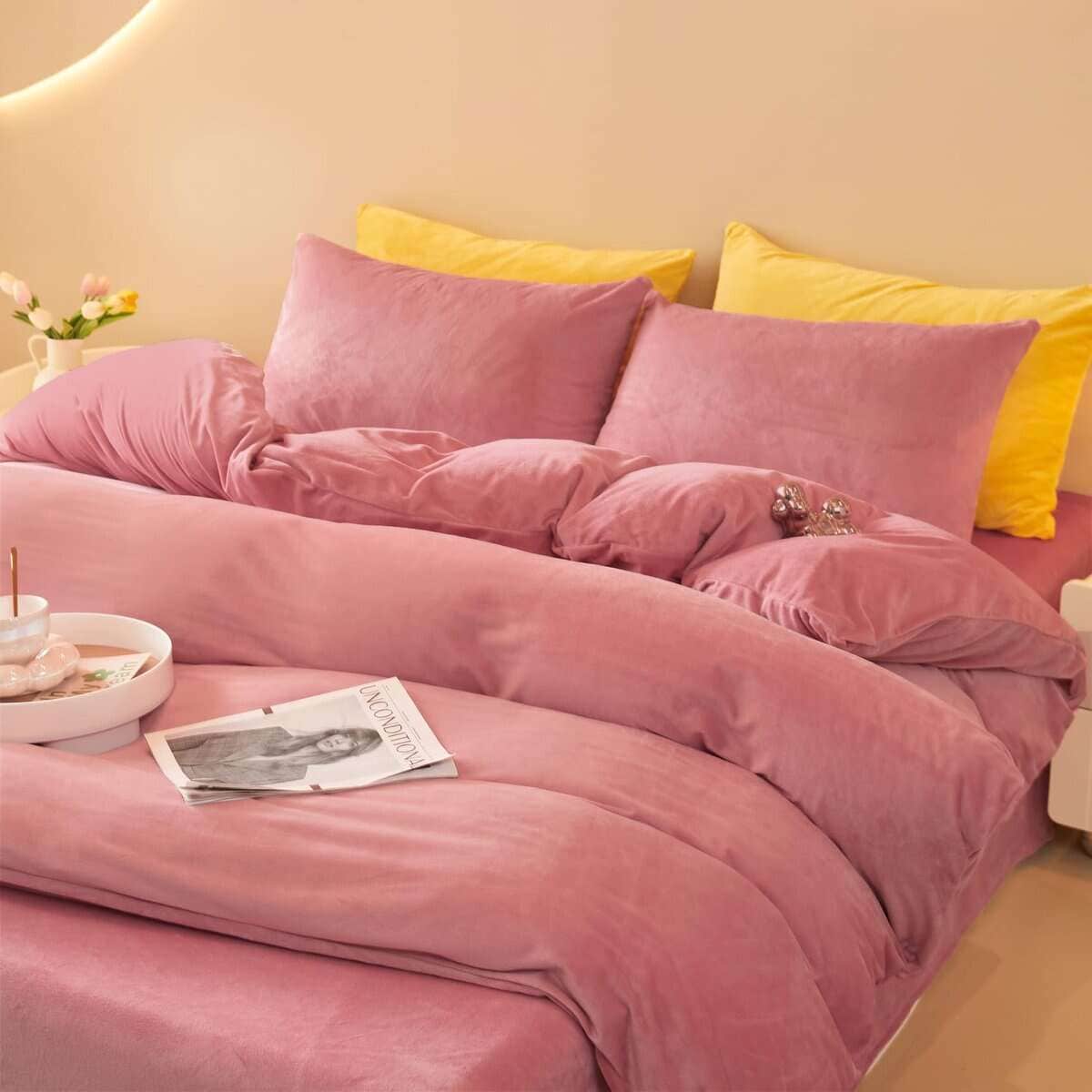 Juego de Funda de Edredón de Terciopelo Rosa Viejo FOPPA - Imagen 4