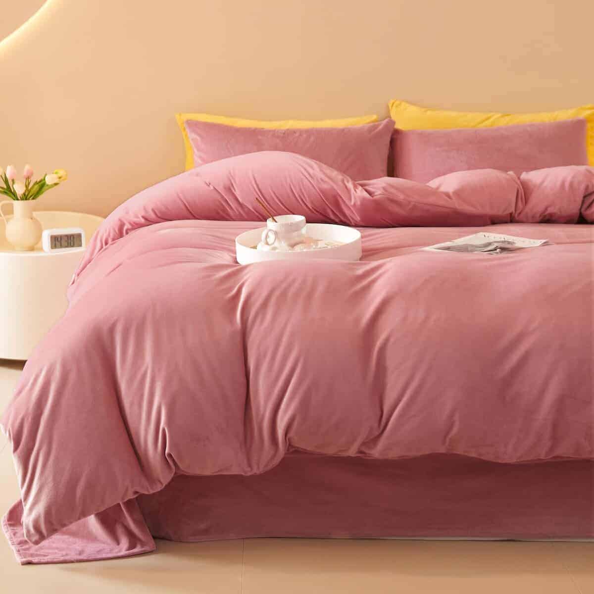 Juego de Funda de Edredón de Terciopelo Rosa Viejo FOPPA - Imagen 6