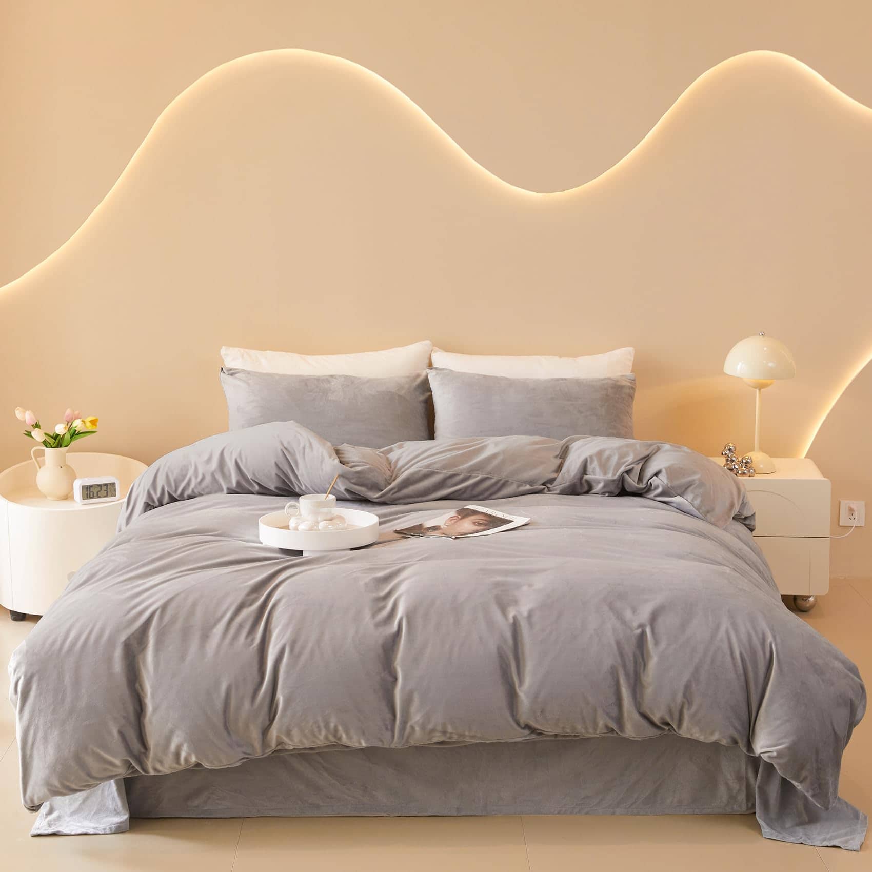 Juego de Funda de Edredón de Terciopelo Gris FOPPA Queen -