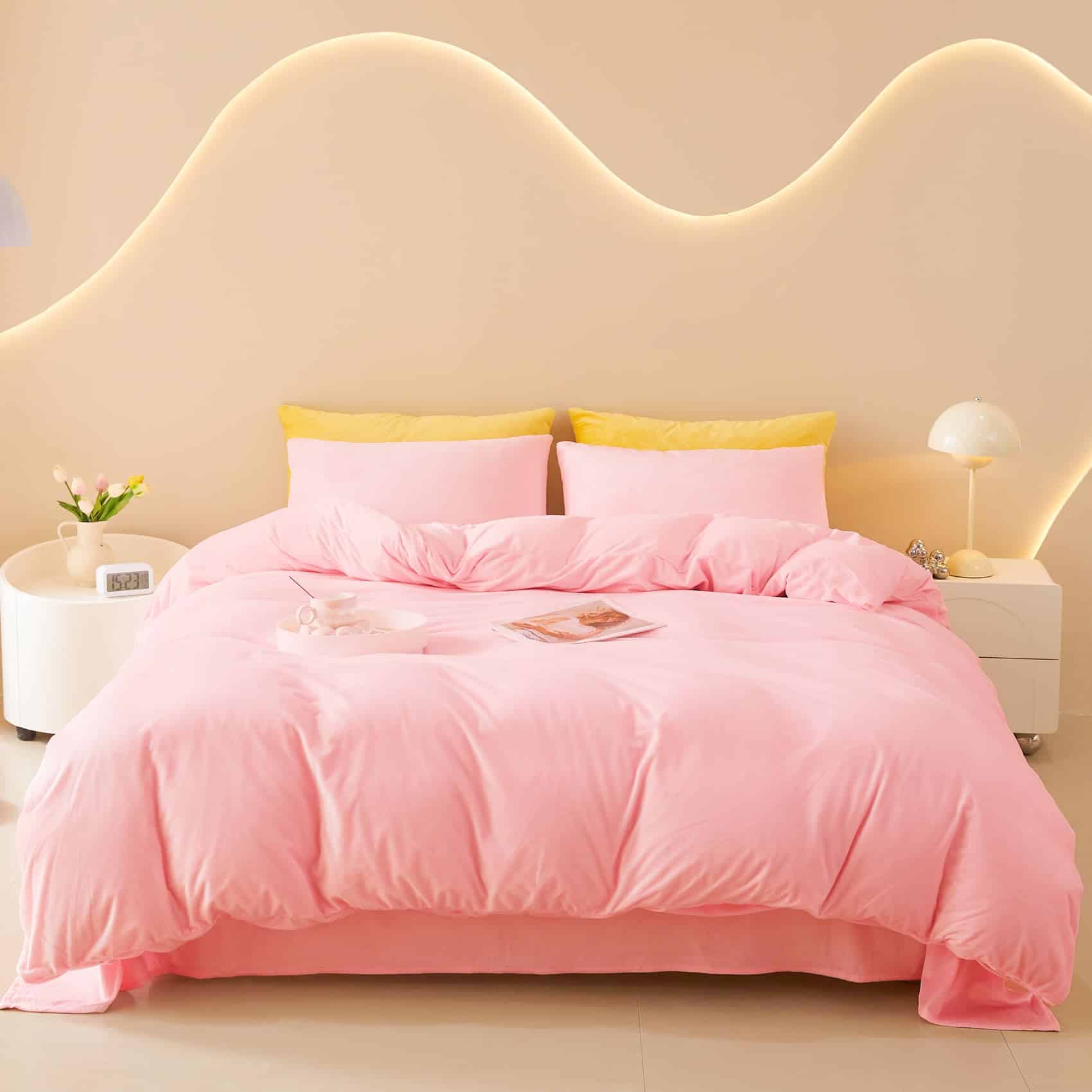 Juego de Funda de Edredón de Terciopelo Rosa FOPPA Queen -