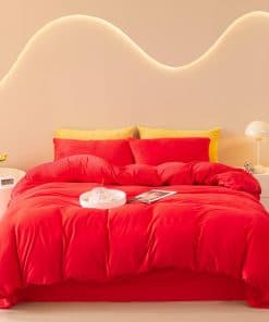 Juego de Funda de Edredón de Terciopelo Rojo FOPPA Queen -