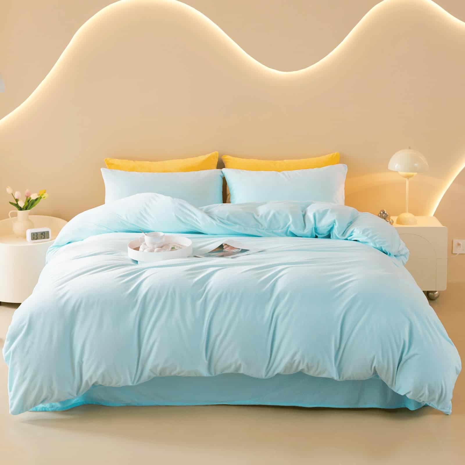 Juego de Funda de Edredón de Terciopelo Azul FOPPA Queen -