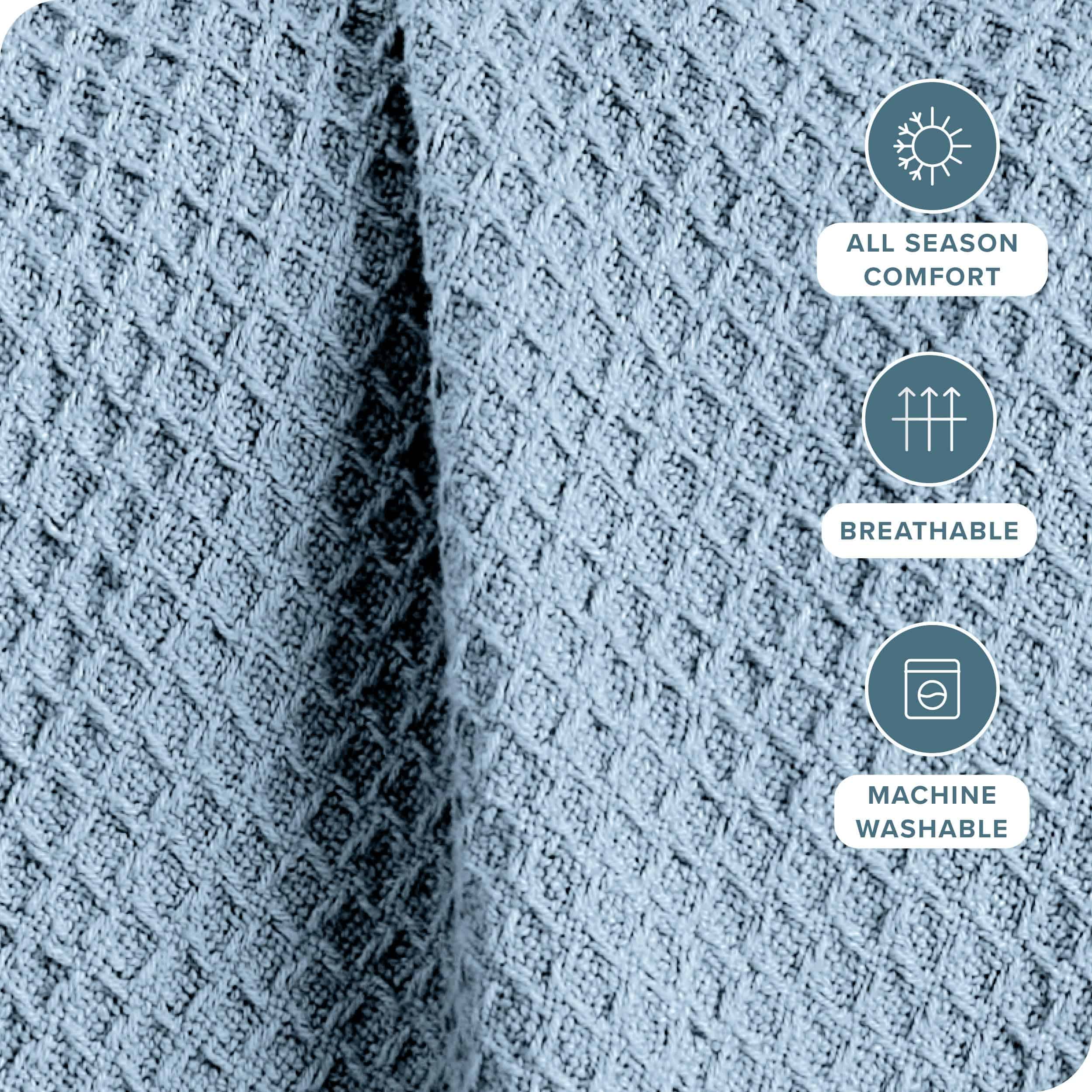 Manta de Gofre Azul Claro Bare Home, Tamaño Throw 44Wx66L, - Imagen 4