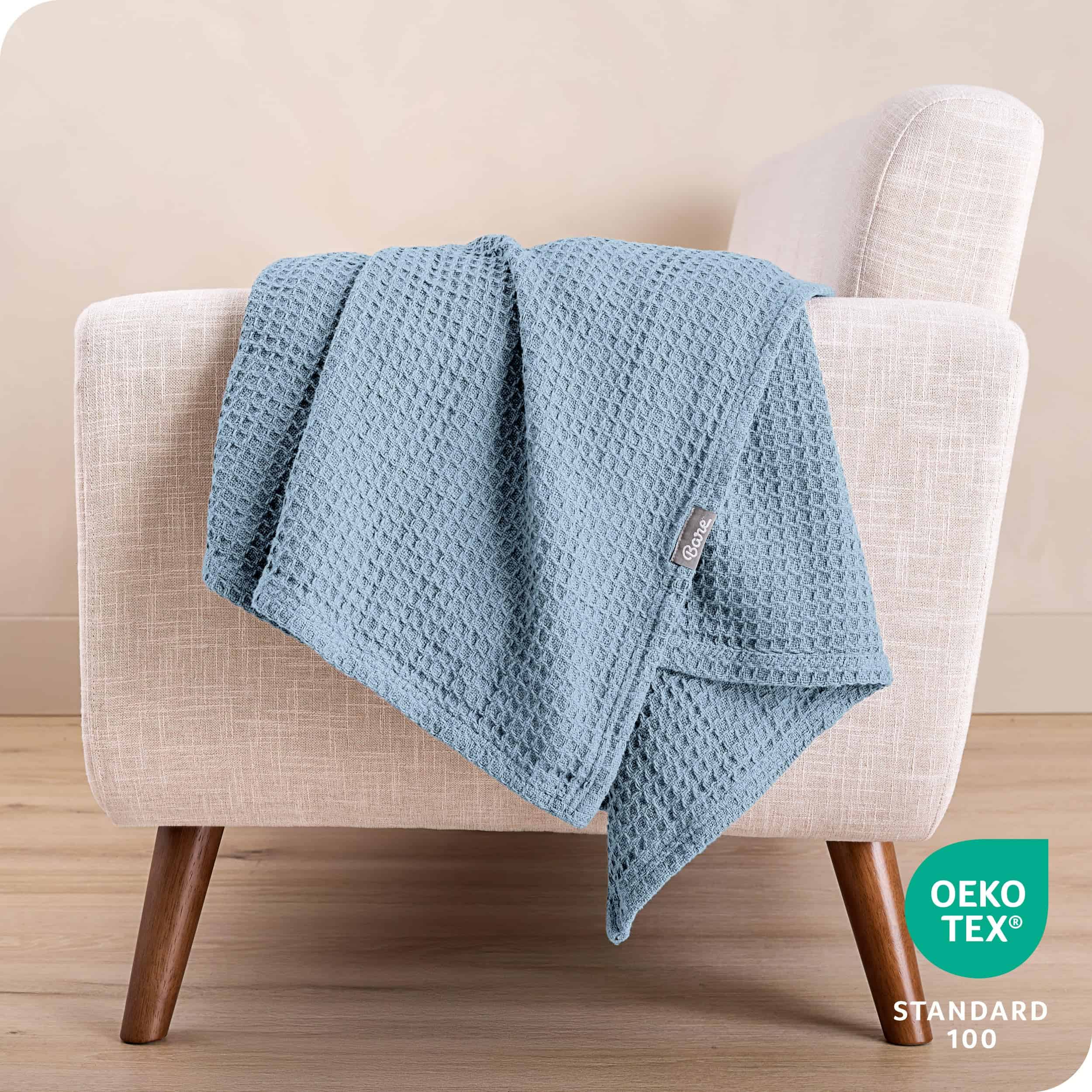 Manta de Gofre Azul Claro Bare Home, Tamaño Throw 44Wx66L, - Imagen 7