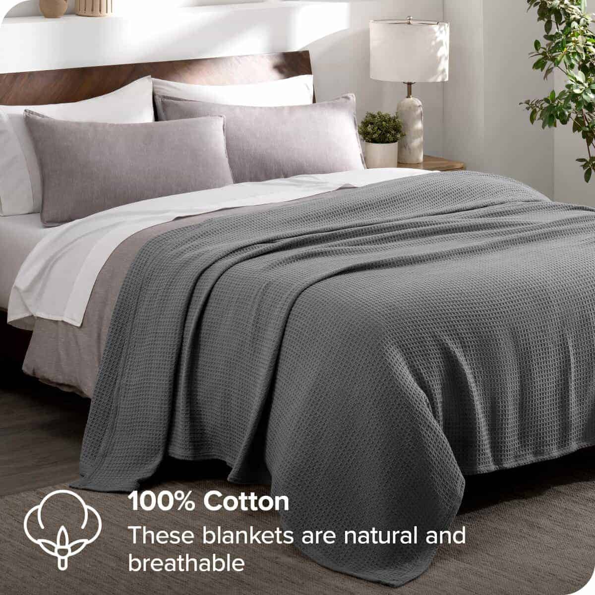 Manta Waffle Gris Bare Home, King 108Wx90L, 100% Algodón, - Imagen 3