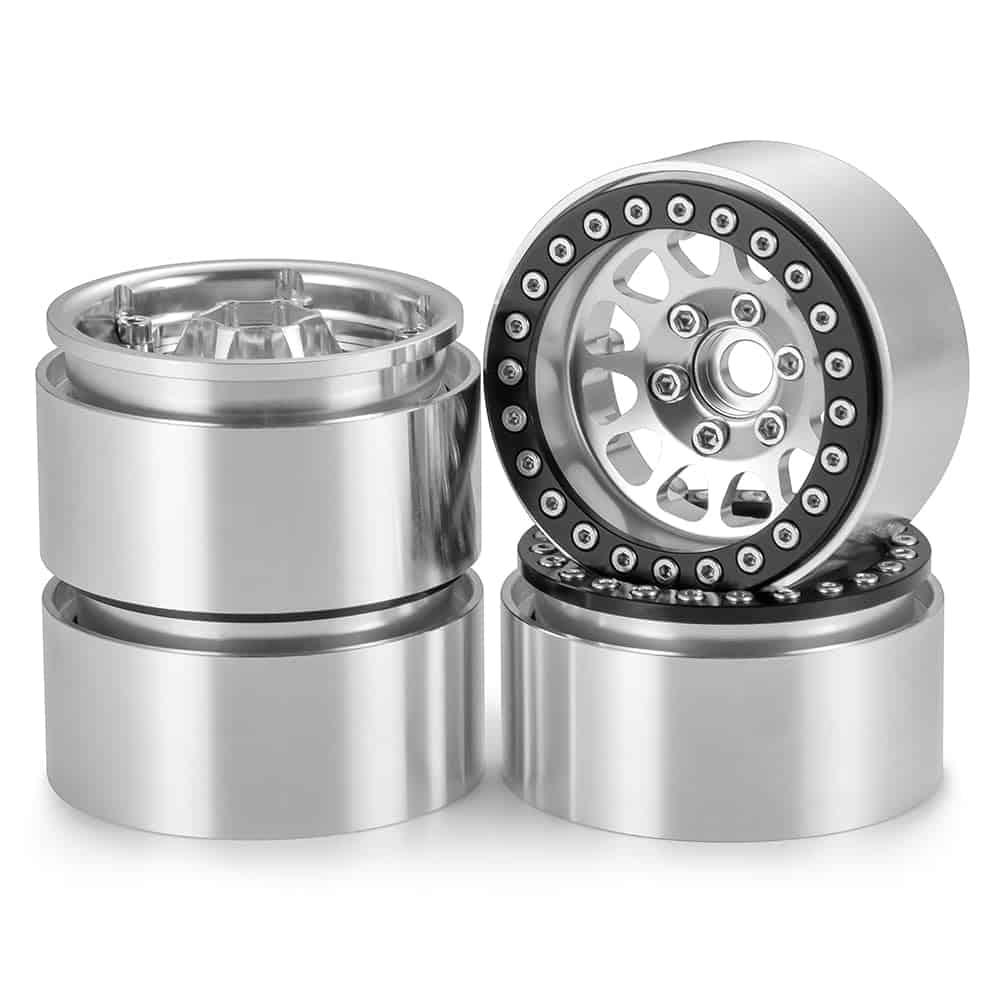 4Pcs Ruedas RC 1.9 de Aleación de Aluminio -Plata + Negro