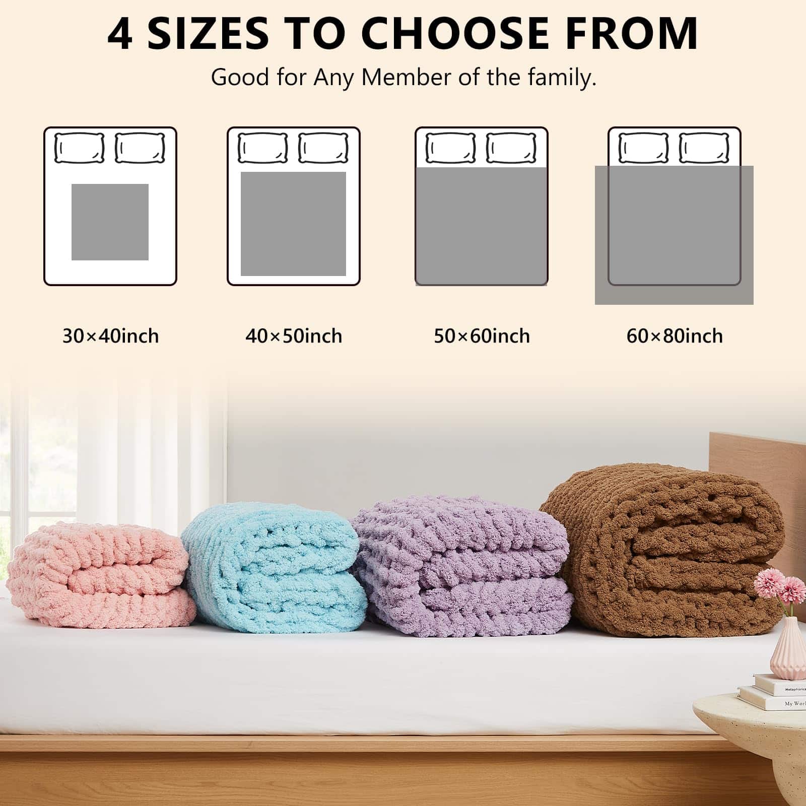 Manta de Punto Grueso de Chenille L'AGRATY, Azul Claro, - Imagen 5